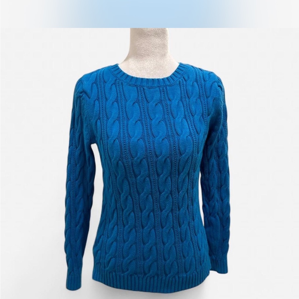 Lands' End Vibrant Blue Cable Knit Sweater